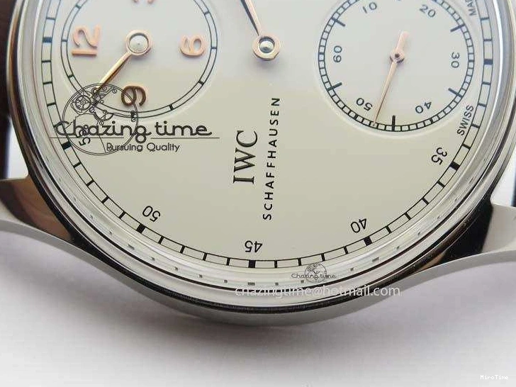 MIROTIME 0331 Sustainable Portuguese IW5444 SS White Dial RG Numbers On Brown Leather Strap A 7256